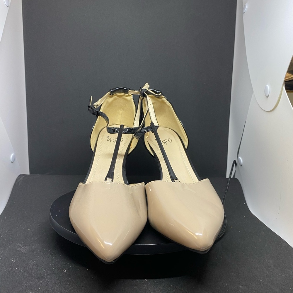 ***Sold***Impo Tisha Beige and Black Patent T-Strap Heels EUC size 11